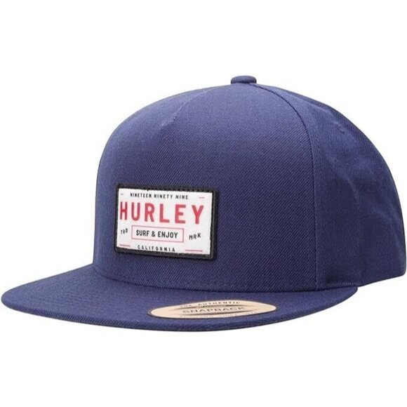 Hurley Men's Hat Bixby Snap Back Flat Brim Baseball Cap Yupoong Classic Navy - Picture 6 of 11